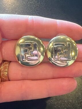 Fendi Gold Round Double-F Logo Earrings